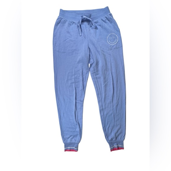 P.J. Salvage Blue Jogger Sweatpants Loungewear Heart Eyes Smiley Face Small D137 - Picture 1 of 9
